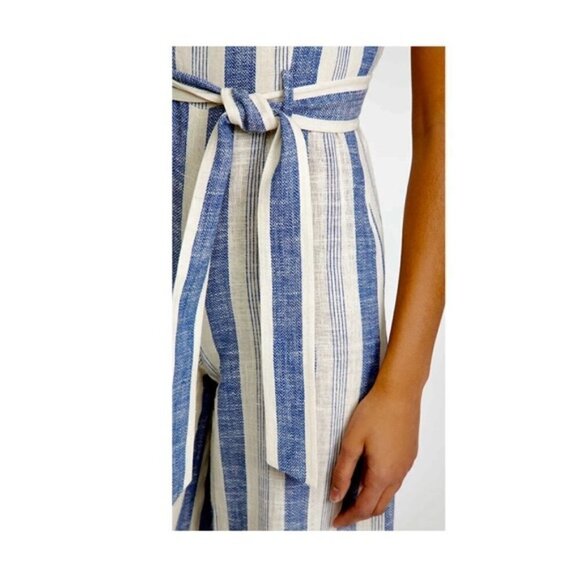 ALICE + OLIVIA Marty Belted Striped Linen-Blend Jumpsuit - Picture 8 of 15